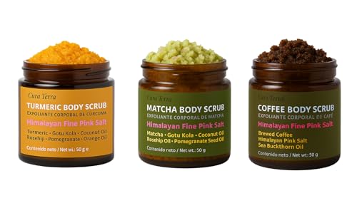 Set de Exfoliantes Corporales del Himalaya – Scrub de Café, Matcha y Cúrcuma (50 g Cada Uno) | Trío Exfoliante Natural | Luminosidad, Detox y Renovación