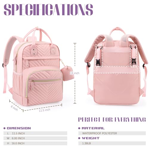 Image of Tuwubi Diaper Bag Backpack, Baby Essentials Travel Tote Bag, Multi function Waterproof Backpacks, Travel Essentials with Stroller Straps & Pacifier Case - Light Pink