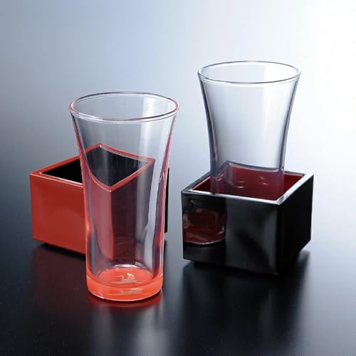 みよし漆器本舗 紀州塗り ぬりもん de Verre 一口グラス マスセット 赤 黒 ペアセット(鶴・亀) グラス:100ml/マス:90ml