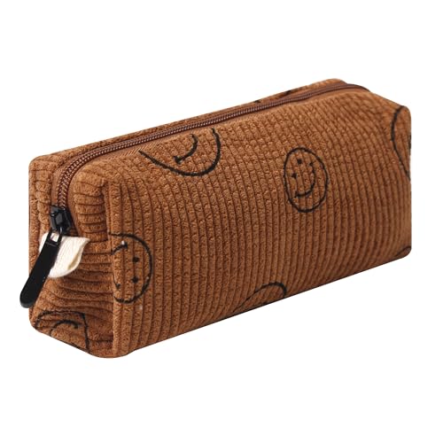 Image of Pencil Case Lightweight Aesthetic Pen Case Office College School Storage Bag Pouch Holder Box Organizer Makeup Pouch Cosmetic Bag for Girls Boys Kids (Smile-Brown)