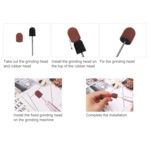 CYSFETENA 120# Körnung Schleifkappen Set für Nagelbohrer, 100 Stück Maniküre Schleifbänder mit 4 Schaft, Schleifhülsen Nagelfräser Nagelfräser Aufsätze zum Polieren und Schleifen von Nägeln Glas