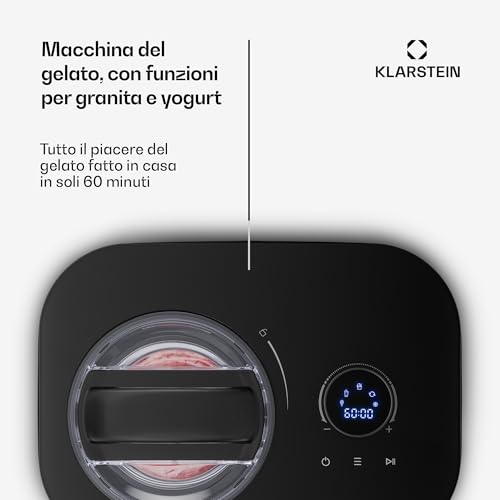 Klarstein Frostfusion Gelatiera Autorefrigerante - 3-In-1 Macchina Gelato, Granite & Yogurt, 1L, Compressore, Touch & Manopola, Acciaio Inox, Display Led, Facile Da Pulire - 2