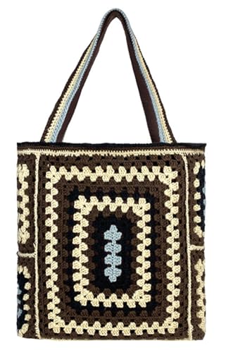 Image of Knitted Shouder Bags for Women Crochet Handbag Colorful Summer Totes Oversized Woven Top Handle Purse