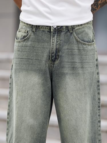 Image of DFGIGT Mens Baggy Jeans Wide Leg Denim Pants Y2k Loose Fit Streetwear | Hip Hop,Vintage 2000s,Jinco Jeans,Straight Leg,5 Pockets