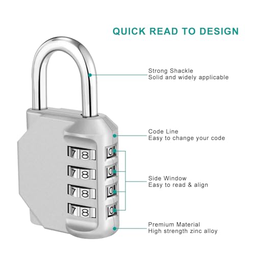Image of ZHEGE Combination Lock Outdoor, 4 Digit Resettable Lock for Gym (Sliver) | School, Fence, Employee Locker Padlock