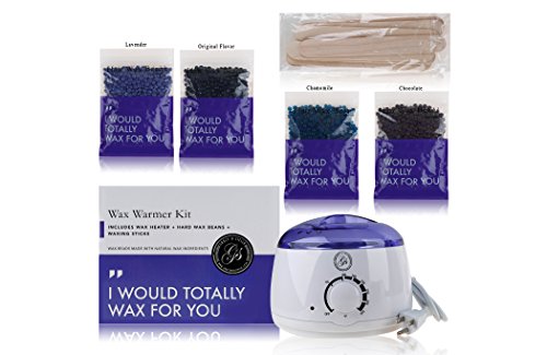 Wachswärmer Wachs hartwachs Haarentfernung Wachsgerät (UK-Stecker) + 4 Bohnenbeutel aus Hartwachs-Pellets + 10 Applikatoren