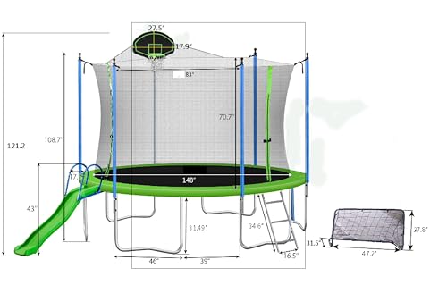 DHHU Trampoline 12FT 14FT 15FT 16FT Foot Trampoline, Adult Trampoline Outdoor, Backyard Trampolines, Large Trampoline for Kids and Adults, Basketball Hoop for Trampoline Outdoor - ASTM Approved
