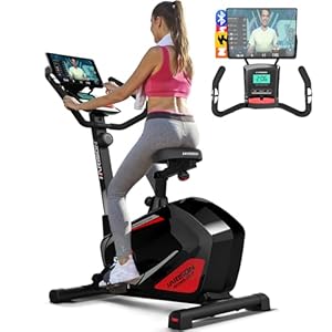HARISON Exercise Bike for Home Gym with Self-Powered System, Electromagnetic/Magnetic Control Stationary Bikes for Home with 2 in 1 LCD Monitor and Tablet Holder, 350lbs Capacity