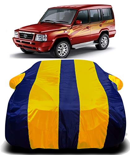 Image of Waterproof Car Cover with Ultra Surface Body Protection (Yellow Stripes) (Tata Sumo)