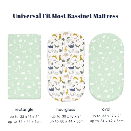 Image of PHF Soft Bassinet Sheet Set, 2 Pack Silky Comfy Breathable Cradle Sheets for Baby Boys Girls, Univeral Fit for Most Oval Rectangle Cradle and Bassinet Mattress /Pad, Forest & Animal