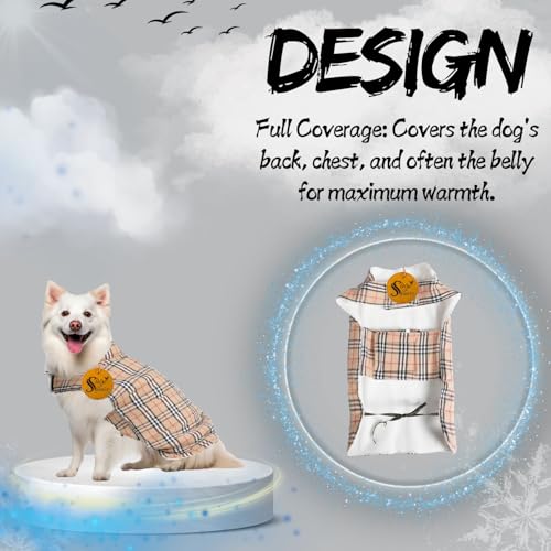 Image of Sage Square Winter Coloured Dog Coat - All-Weather Protection, Windproof, Waterproof Cozy Fleece Lining, Adjustable Straps, Durable Construction, Stylish, Comfortable, Jacket (Cream & White, Large)