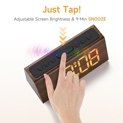 Cadmos Wooden Digital Alarm Clock for Bedroom,Electric Desk Clock with USB Port,Loud Alarm for Heavy Sleepers,Adjustable Volume & Dimmer,Snooze,DST,Wood Decor,Bedside & Desk Us(Brown - Amber Digits) - Image 5