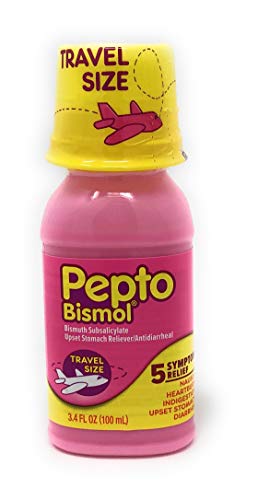Pepto Bismol Liquid for Nausea, Heartburn, Indigestion, Upset Stomach, and Diarrhea Relief, Original Flavor 3.4Oz Travel Size