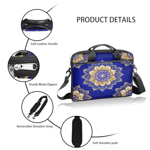 Funda para laptop Golden Mandala Flowers de 15 pulgadas, maletín delgado para computadora portátil con correa ajustable, ideal para trabajo, oficina y viajes, para hombres y mujeres miniatura 4