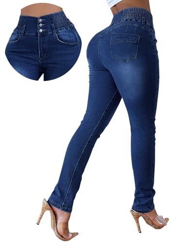 Colombian Jeans Women Butt Lifting Elastic Waist High Waisted Jeans Tummy Control Stretchy Skinny Pants