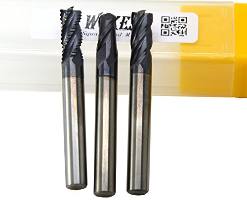 Wokesi Pack of 3Pcs,6mm Cutter Dia,Suqare End Mill,Ball Nose End Mill,and Roughing End Mill Set,Std Length,HRC55,TiAlN Coated,Solid Carbide,CNC Lathe Router Bits Cutting Milling Tools (6mm+6mm+6mm)