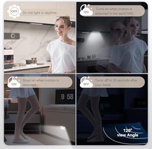 Image of Under Cabinet Lighting, Rechargeable Closet Lights, LED Magnetic Motion Activated Under Cabinet Lights 1800mAh Battery Operated, Wireless Dimmable Under Counter Lights for Kitchen,Stairs,Pantry 2 Pack