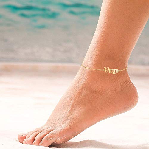 Toopnk Zodiac Ankle Bracelets For Women 16K Gold Plated Stainless Steel Anklets 12 Constellation Anklet For Girls Zodiac Sign Brithday Gifts #TOP1