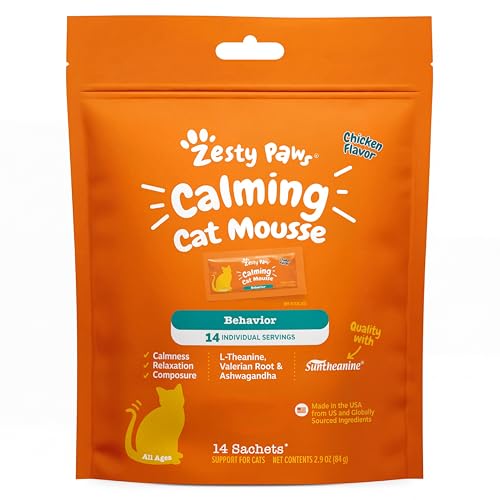 Zesty Paws Calming Mousse for Cats - Composure & Relaxation for Stress & Separation - Cat Calming Supplement with Ashwagandha, L-Theanine, Valerian Root & Vitamin B1-14 Count - image 7