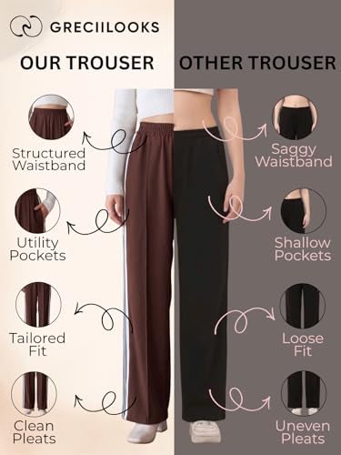 Image of GRECIILOOKS Trousers for Woman | Womens High Rise High Waist Flared Korean Style | Formal Pant for Women Office Wear| Track Pants for Womans Elegant for College & Events (Available in Plus Size)