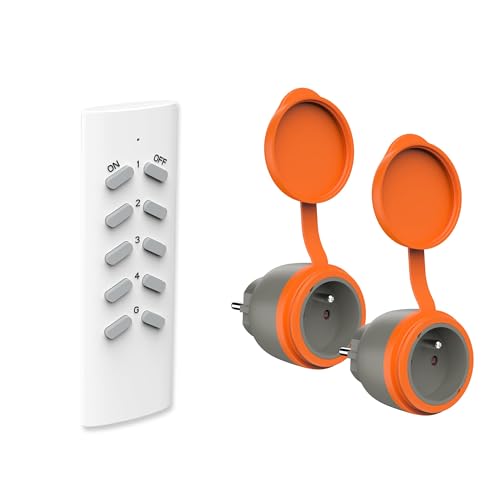 UCOMEN Mini Prises Télécommandées Extérieures Programmables IP44, Portée 30M, 3680W, 2 Prises Télécommandées et 1 Télécommande pour Décoration de Vacances