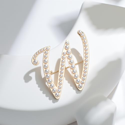 Image of Initial Letter Brooch Pin Pearl Letter Brooches Golden Pins Accessories Jewelry Birthday Chrisrmas Gift for Women