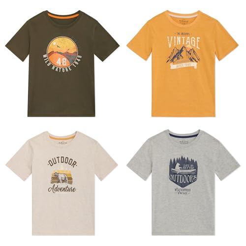 Weatherproof Vintage Boys 4 Pack Variety Super Soft Stretchable Tee Short Sleeve Graphic T-Shirt Olive Collection Set X-Small