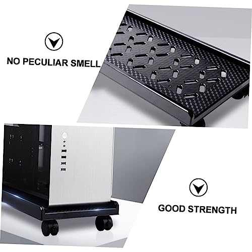 Soporte móvil para CPU con ruedas y freno, estante negro de ABS para torre de computadora | Base estable, orificios para disipación de calor, esquinas redondeadas, columna inferior reforzada, uso para oficina o hogar miniatura 5