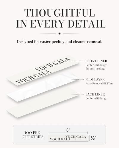 Image of VOCH GALA Double Sided Tape for Clothes & Fashion, 100 Strips | Secure Hold, PE Easy Peel, Less Residue on Delicate Fabrics, Hypoallergenic for Sensitive Skin, 100 Pre-Cut Strips