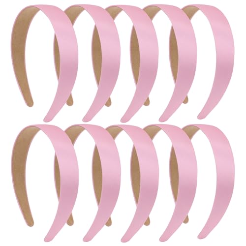 CURASA 10PCS Satin Headbands For Women Girls Wide Non Slip Fashion Head Bands Set Solid Simple Hairbands Cute Pink Hair Accessories Elastic Hair Bands For DIY Holiday Costume Valentine's Day Headwear