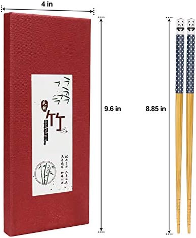 5 Pairs Premium Japanese Natural Bamboo Chopsticks with Fortune Panda Print, Reusable Chopsticks Gift Set for Sushi Ramen Sashimi Rice, Chinese Tableware Washable for Dishwasher, 8.85 Inches Length