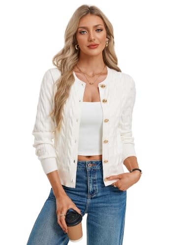 GRACE KARIN Womens Cable Knit Cardigan Lightweight Button Up Sweaters Early Fall Fashion Teacher School Outfits XXL Ivory White — view 5