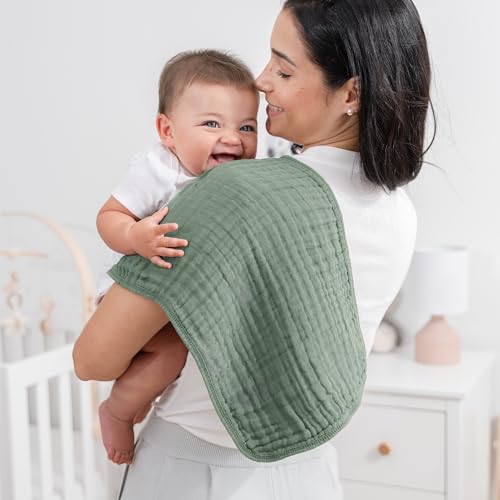 Image of Comfy Cubs Muslin Burp Cloths 20 inch x 10 inch, Pack of 10 - Large, 6-Layer, Ultra Absorbent 100% Cotton for Baby Drool and Messes - Soft, Safe & Gentle Baby Burp Cloths for Boys & Girls - Fern