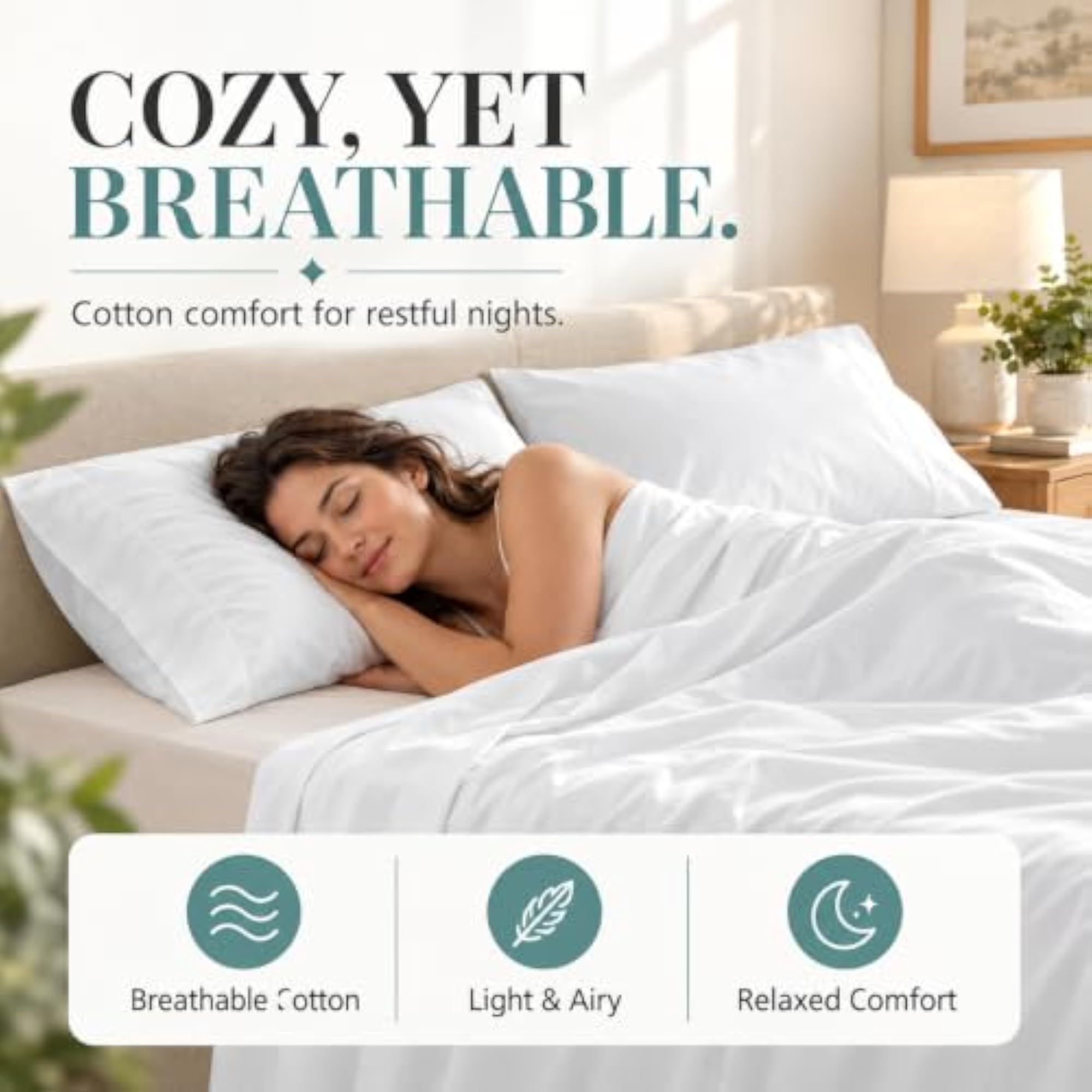 King Size 100% Cotton White Bedsheet with Pillow Cover