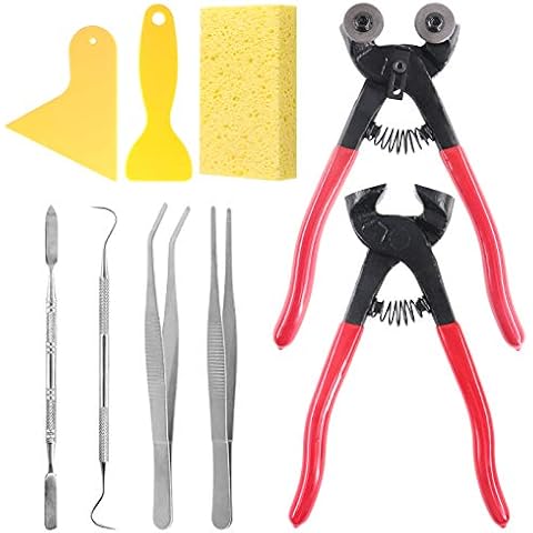 Rustark 9 Pcs Mosaic Tile Nippers Kit High Hardness 1 Piece Wheeled Glass Nippers and 1Piece Cutting Nippers Come with 7 Pcs Mosaic Tool for Handmade Artcraft and Home Decorations Cover