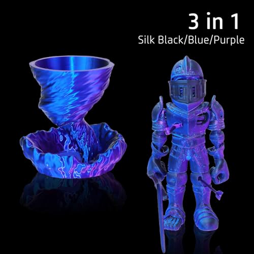 Image of LOVOON 3D PLA Printer Filament 1.75mm, Silk Tricolors PLA Blue /Black /Purple, Magical Multicolor Changing by Angle 3D Printing Filament, Filament Pla Fit Most 3D Printer& 3D Pen, 1kg(2.2lbs) /Spool