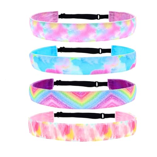 Sinalty 4 PCS Tie Dye Elastic Headbands No Slip Adjustable Rainbow Headband Cute Party Hair Accessories for Women