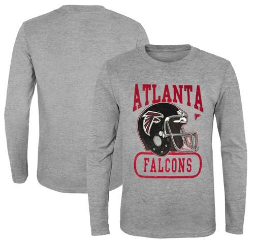 NFL Kids Youth 8-20 Head to Head Heather Gray Primary Logo Officially Licensed Football Long Sleeve Crewneck Cotton T-Shirt (Atlanta Falcons, 10-12)
