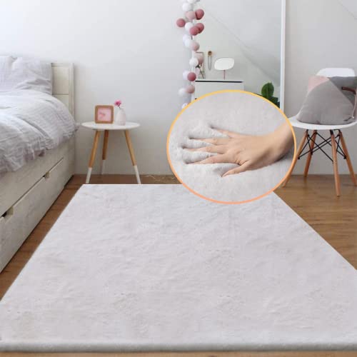Orinova Faux Fuzzy Machine Washable Bunny Fur Area Rugs For Living Room Grey Fluffy Rug For Bedroom Sheepskin Rug 4X6 Rectangle Nursery Rug #TOP1
