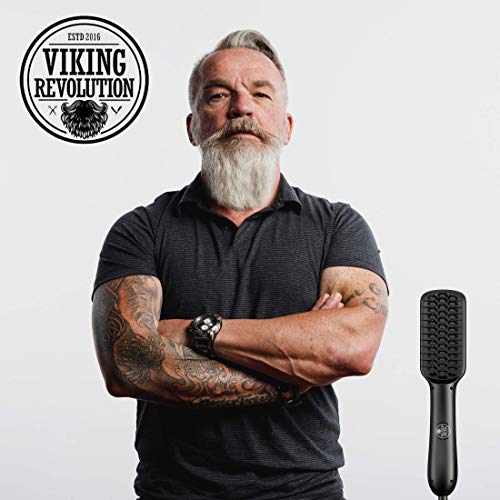 Beard Straightener Brush For Men - Fast Heating Ceramic And Ionic Mens Beard Straightener Comb - Heated Beard Brush - Includes Wooden Beard Comb & Beard Balm With Sandalwood Scent #TOP7