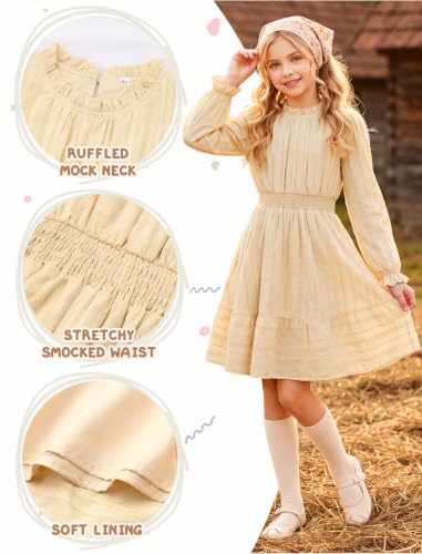 HOZIY Dresses for Girls 8-10 Fall Apricot Vestidos para Niñas Midi Dress - image 4