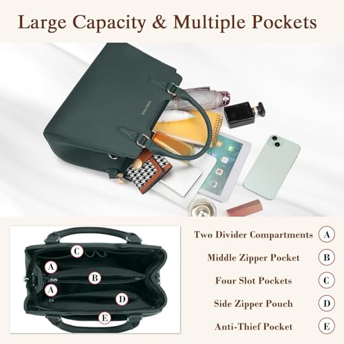 PU Leather Top Handle Satchel Bag, 3-Compartment IGOLUMON 4 PU Leather Top Handle Satchel Bag, 3-Compartment IGOLUMON - Image 4