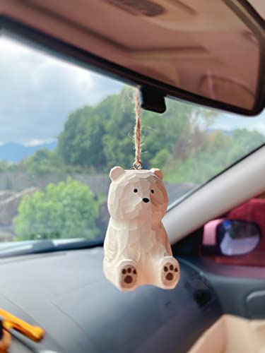 Ttoneone Wooden Bear Figurines,Wood Crafts Carved Wooden Bears,Bear Figurines Home Decor,Polar Bear Decor,Hand-Carved Wooden Animal(White) #TOP4