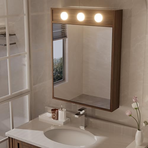 HAUSCHEN HOME 32x24 Inch LED Lighted Medicine Cabinet with Mirror, Moisture-Resistant Wood, Stepless Dimmable, 3000K/5500K, Adjustable Shelf, Flat-Pack Design – Assembly Required