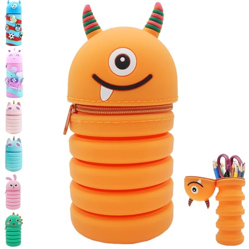 YOUYIKE Federmäppchen Klein, 2-in-1 Kawaii Federmäppchen Kinder und Stifthalter, Teleskopisc mäppchen Kinder, Federtasche Jungen, Silikon Pencil Case für Mädchen Jungen Teen Geschenk zum Schulanfang