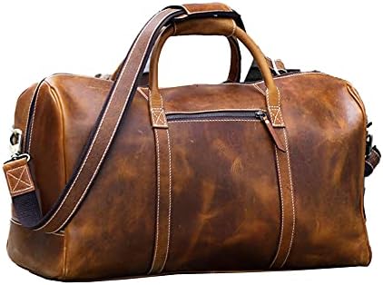 KomalC Leather Duffel Bags for Men and Women Full Grain Leather Travel Overnight Weekend Leather Bags Sports Gym Duffel for Men (20 Inch)