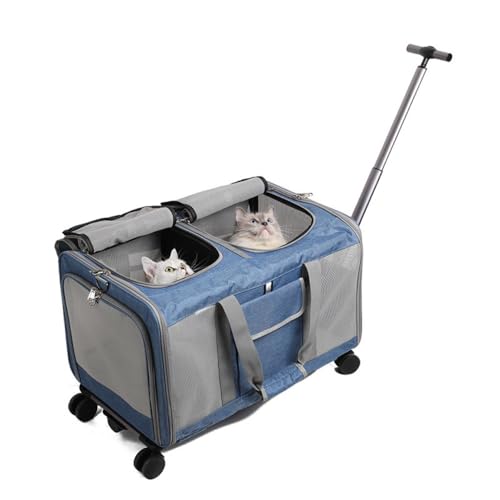 SIzlaho犬用バックパック 猫用キャリー ペット用ベビーカー ペット用キャリア ケージ 小型・中型犬用 3ウェイ キャスター付き ソフトな折りたたみ式ショルダーバッグ (ダークブルー,60*40*43cm)