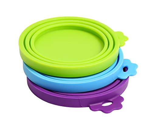 Comtim Silicone Can Covers For Pet Food Cans, Dog Cat Food Can Lids Covers, Reusable Universal Size Can Toppers Fit Small Medium Large Cans (Blue Green Purple) #TOP6