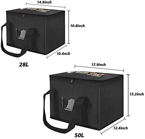 28L Black Hot Food Delivery Bags for Takeaway Foldable Thermal Insulated Lunch Bag Durable Oxford Picnic Bags, Large Capacity Food Pizza Delivery Bag Grocery Bag Outdoor Picnicware Camping Cooler Bag