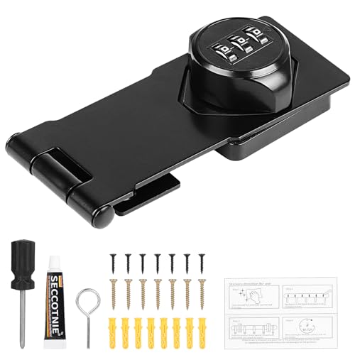 SUPAWAY 1 pieza Cerradura mecánica con combinación de 4. 5in cerraduras de hasp contraseña Cerradura de combinación de 3 dígitos con tornillo Cerradura de seguridad para puertas, cajones, Negro